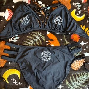 Witchy pagan Black Bikini Set with baphomet Design from black craft cult